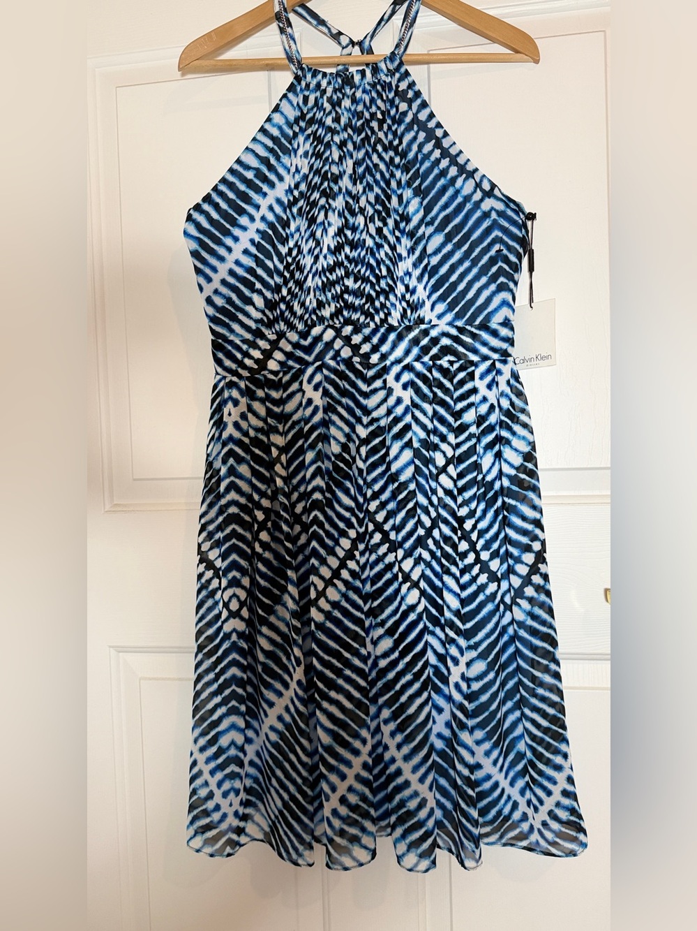 Calvin Klein Navy and White Halter Midi Dress